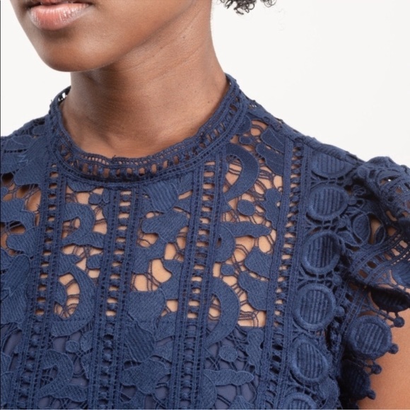 Sea NY Abby Puff Sleeve Lace Dress Navy Blue - Picture 5 of 13